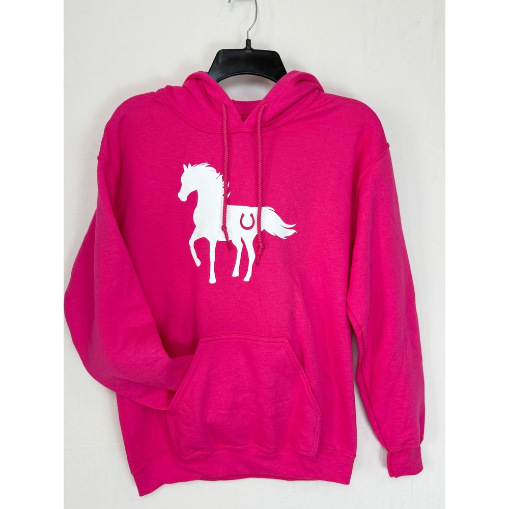 Gildan Women Cotton Blend Hoodie S Pink Horse Graphic Horseshoe Heavy Blend